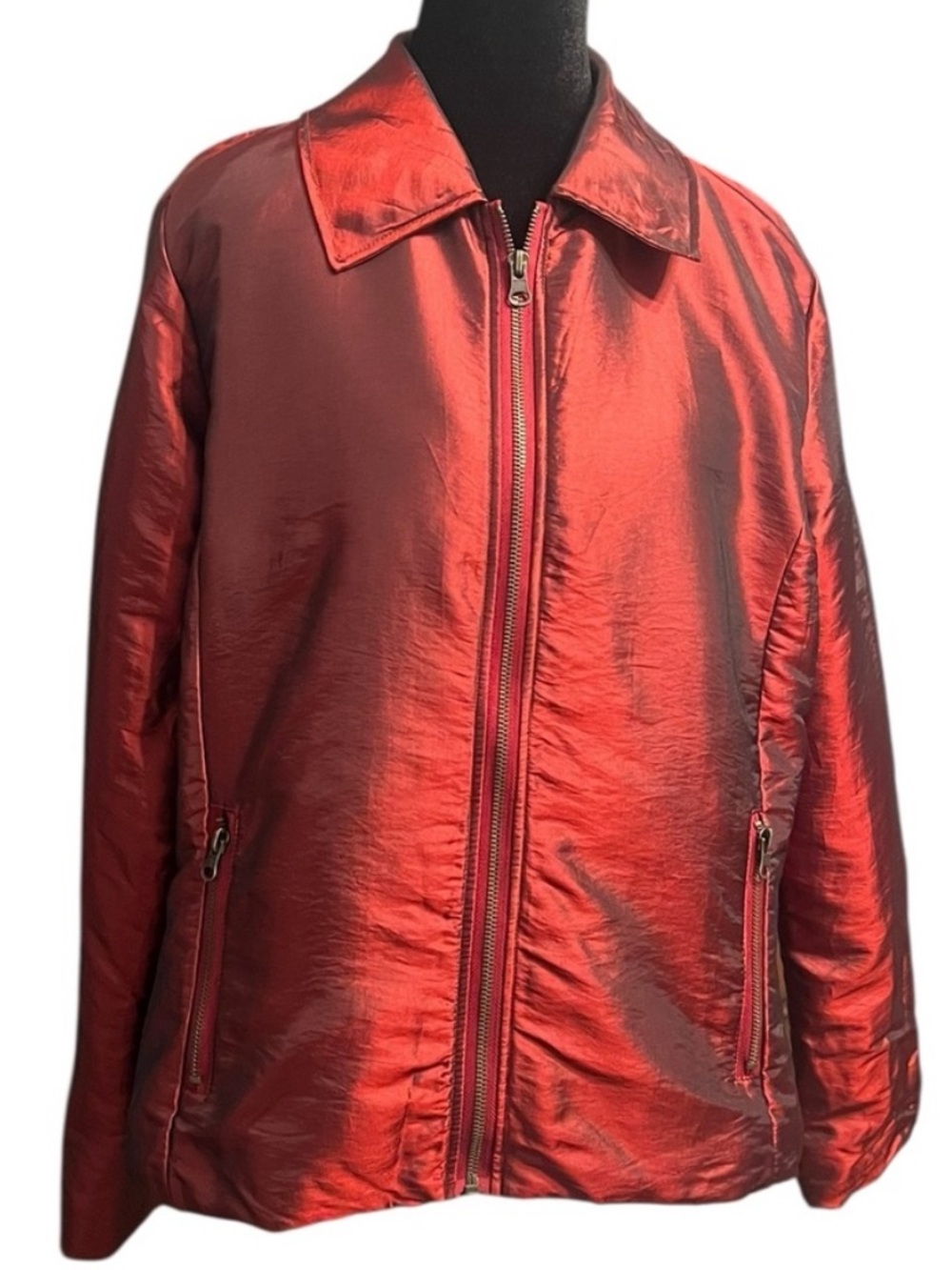 Chico's Red Shimmer Zip-Up Jacket Size M - Picture 2 of 7